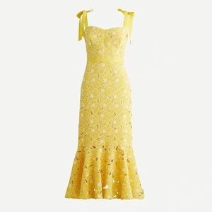 J. Crew Yellow Eyelet Midi Dress with Flounce Hem